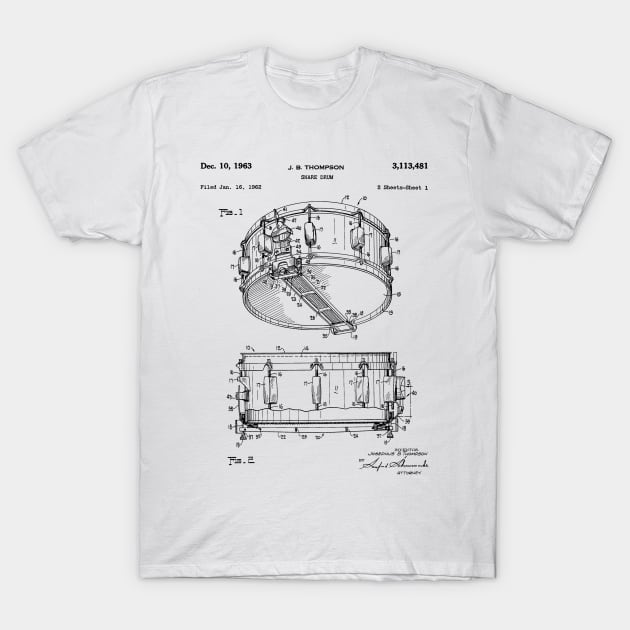 Snare Drum Thompson Patent Black T-Shirt by Luve